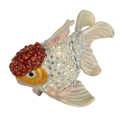 Enameled Goldfish-Shaped Metal Trinket Box With Jewels