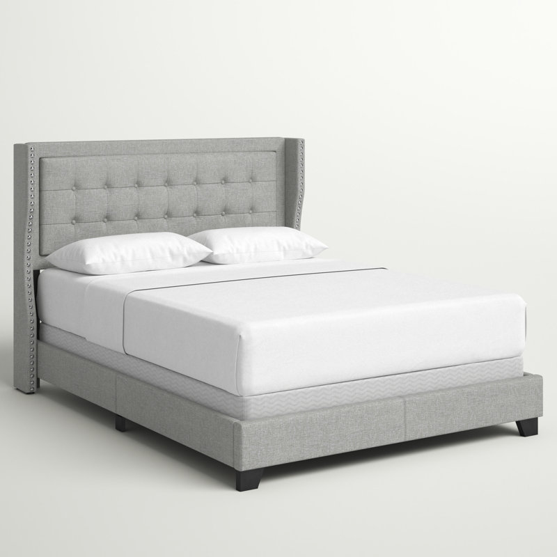 Lit tapissier capitonné standard Avalyn, Lin fumée, Grand