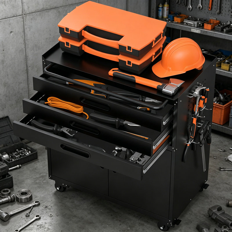 34.3 Inch Heavy Duty Rolling Metal Tool Chest Cabinet With 3 Drawers, Lockable Storage Doors & Mobile Workbench, Durable Garage Workshop Storage Organizer
