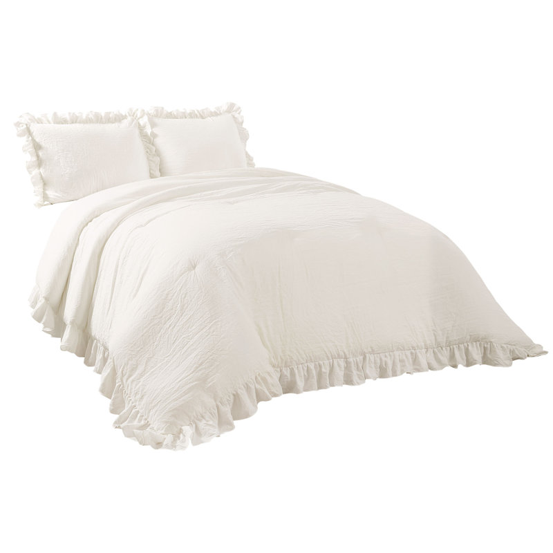 Reyna Microfiber 3 Piece Comforter Set, White, King Comforter + 2 King Shams