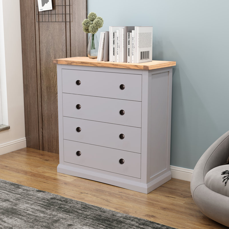Duran 90cm W 4 - Drawer Chest of Drawers, Grey/Antique Brass