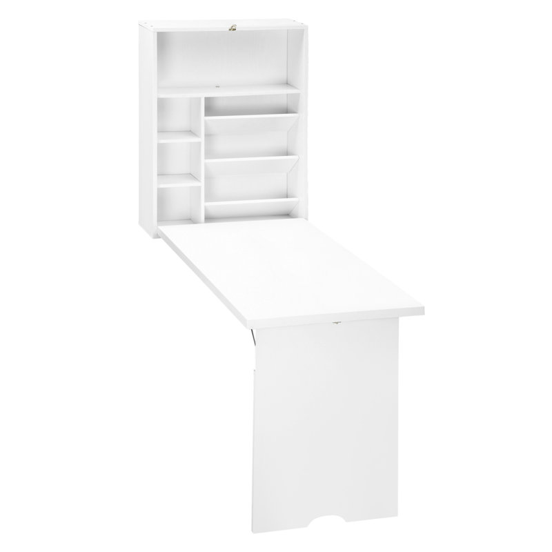 Floating Desk With Storage Shelf, Wall Mounted Fold Out Convertible Desk