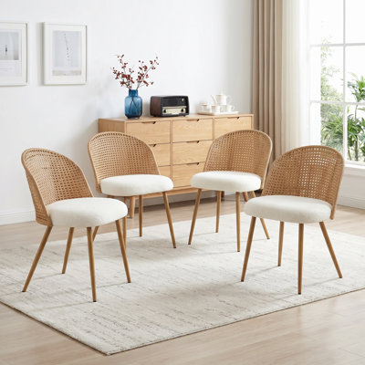 Ensemble de 4 chaises de salle à manger en osier brun avec coussin éponge beige
