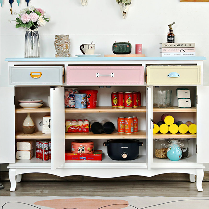Buffet polyvalent moderne de style nordique, Blanc / bleu / jaune / rose