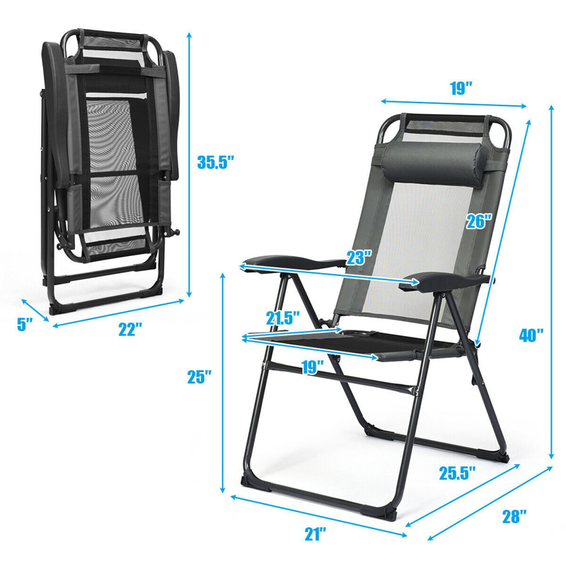 Lightweight Folding Patio Lawn Chairs Set of 4, Gray