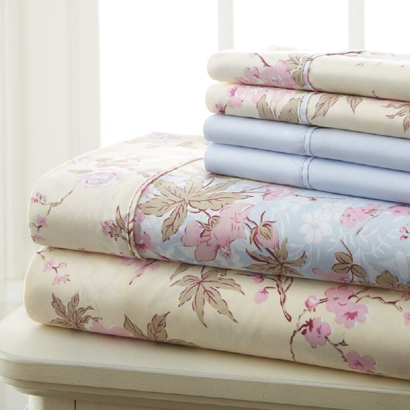 Fairview Microfiber Floral Sheet Set, Full Sheet Set + 1 Fitted Sheet + 4 Pillowcases