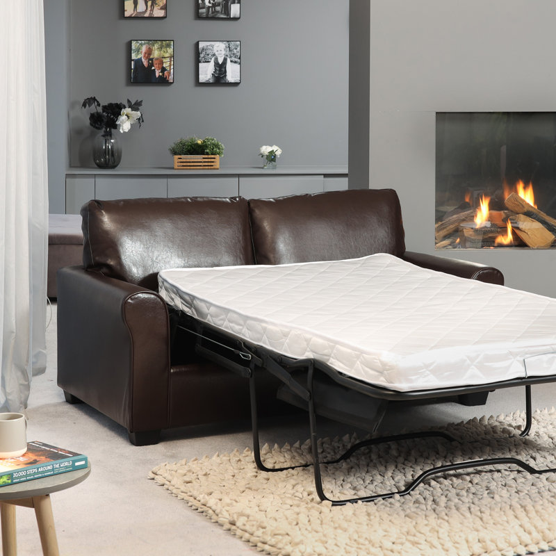 Aleasia 2 Seater Faux Leather Sofa Bed, Brown