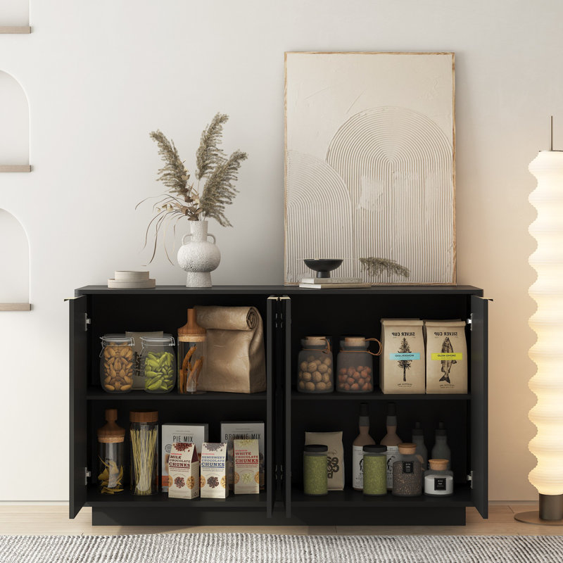 Buffet 55,1 "cannelé, crédence avec tablettes réglables, Noir, 31.8" H x 55.1" W x 15.7" D