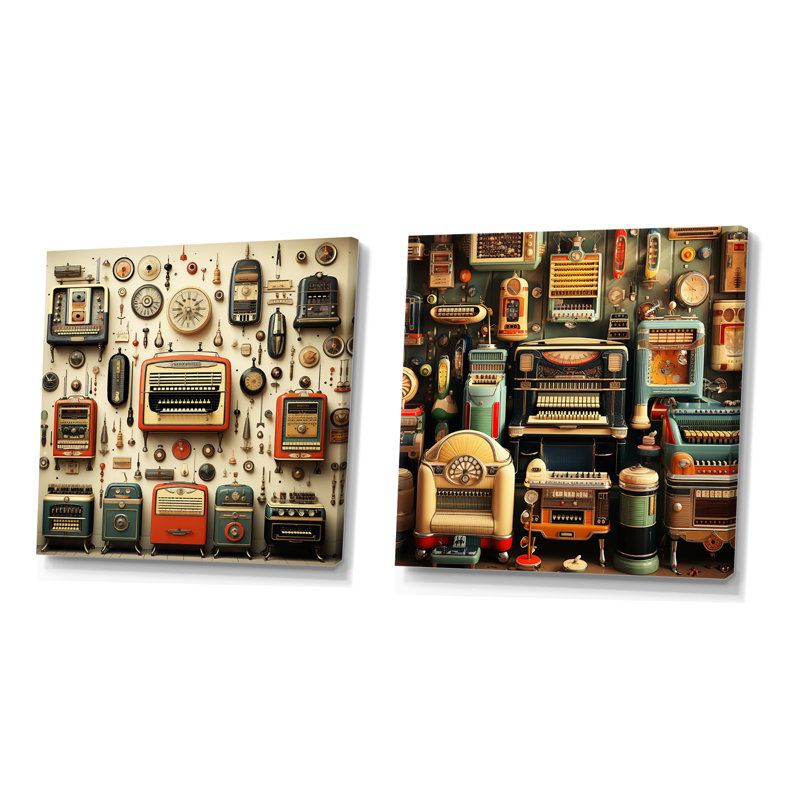 Nostalgic Jukebox Tunes IV - Jukeboxes, ensemble de 2 impressions sur toile, Toile tendue, H 30 po x l 61 po x P 1 po