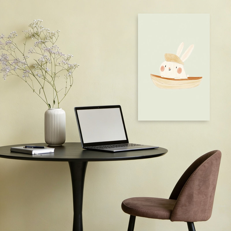 Little Bunny Boat Peaceful Playful Serene Rabbit Forest Wall Art Print by Mathieu - Wrapped Canvas Print