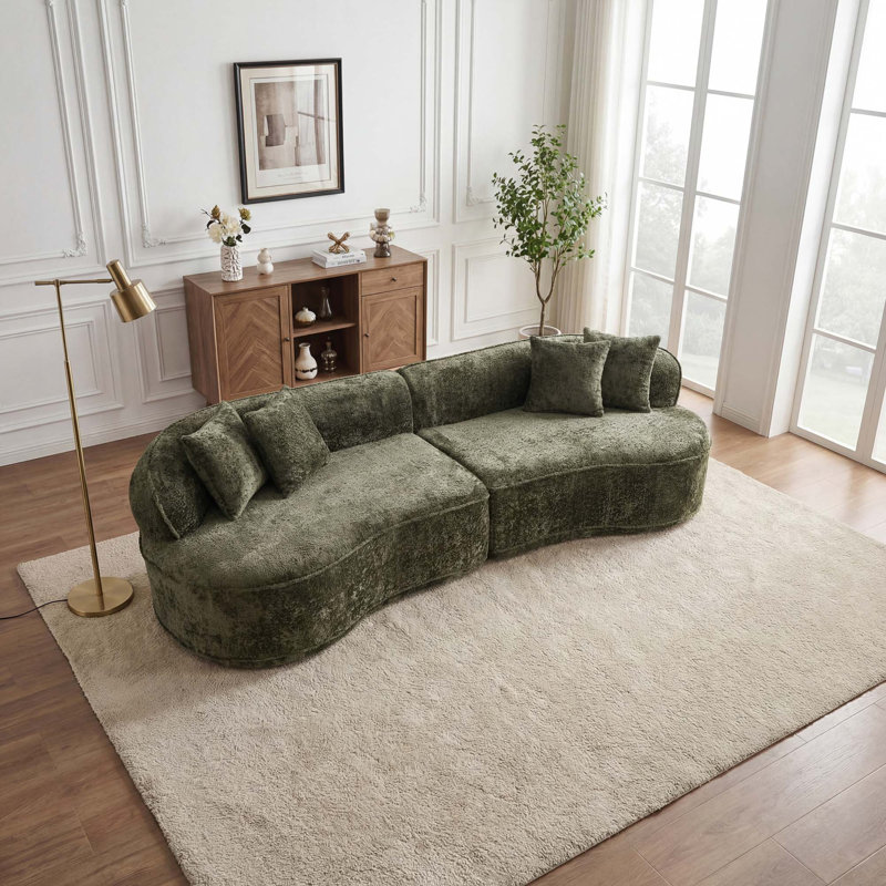Canapé modulaire incurvé moderne avec conception sans assemblage et confort moelleux, Tissu - Vert