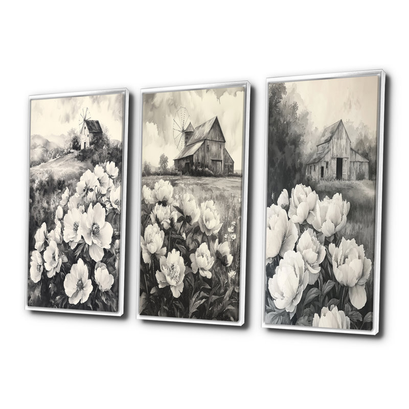 Grandes pivoines monochromes à la ferme I - Collection de grandes impressions sur pivoines dorées, H 28 po x l 36 po, Blanc