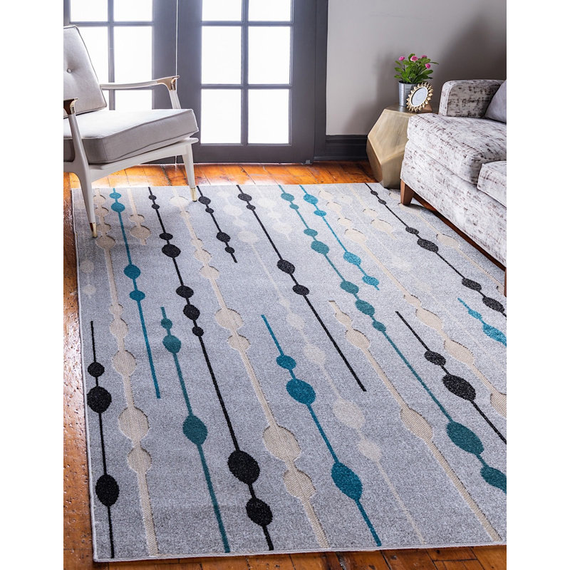 Tapis de véranda d'extérieur à pois gris, Rectangle 5 pi x 8 pi