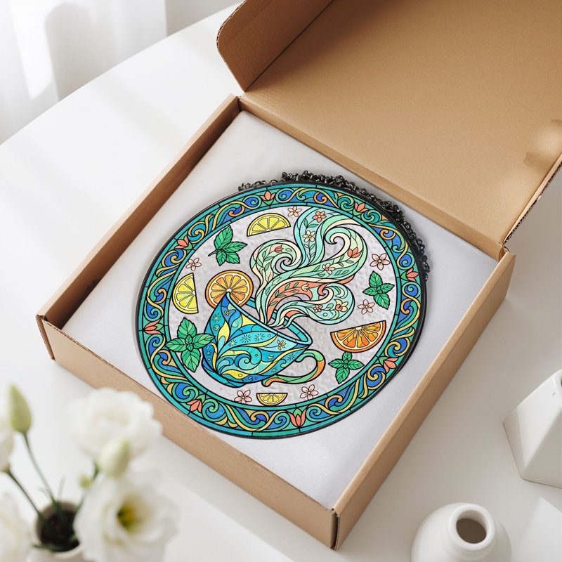 Panneau de vitrail de tasse à thé ， 12 po, 12"H