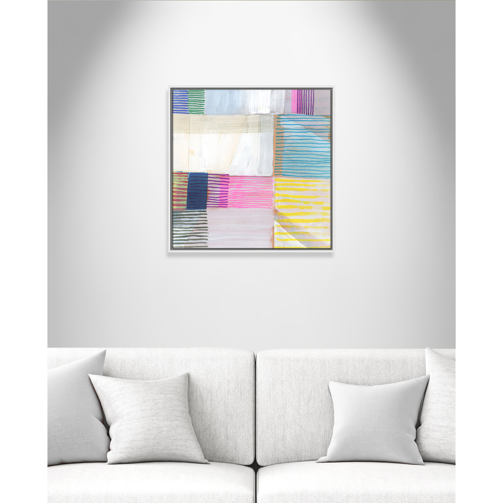 Bright Net III by Cartissi - Floater Frame Painting on Canvas, 25.5" H x 25.5" W x 2" D, White Framed