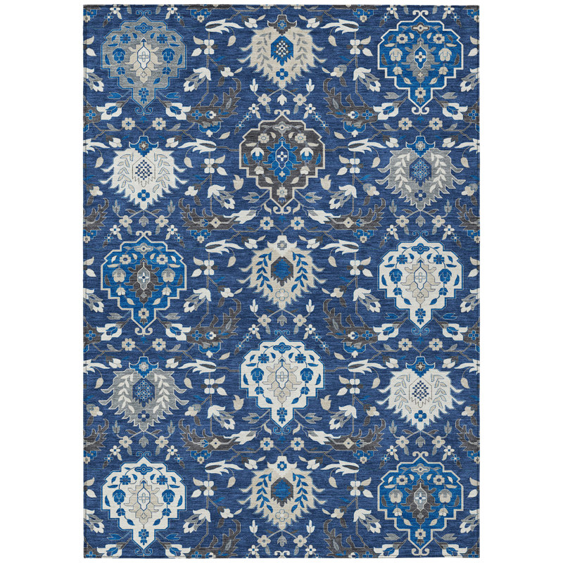 Tapis intérieur / extérieur lavable gris anthracite et ivoire damassé 10 pi x 14 pi