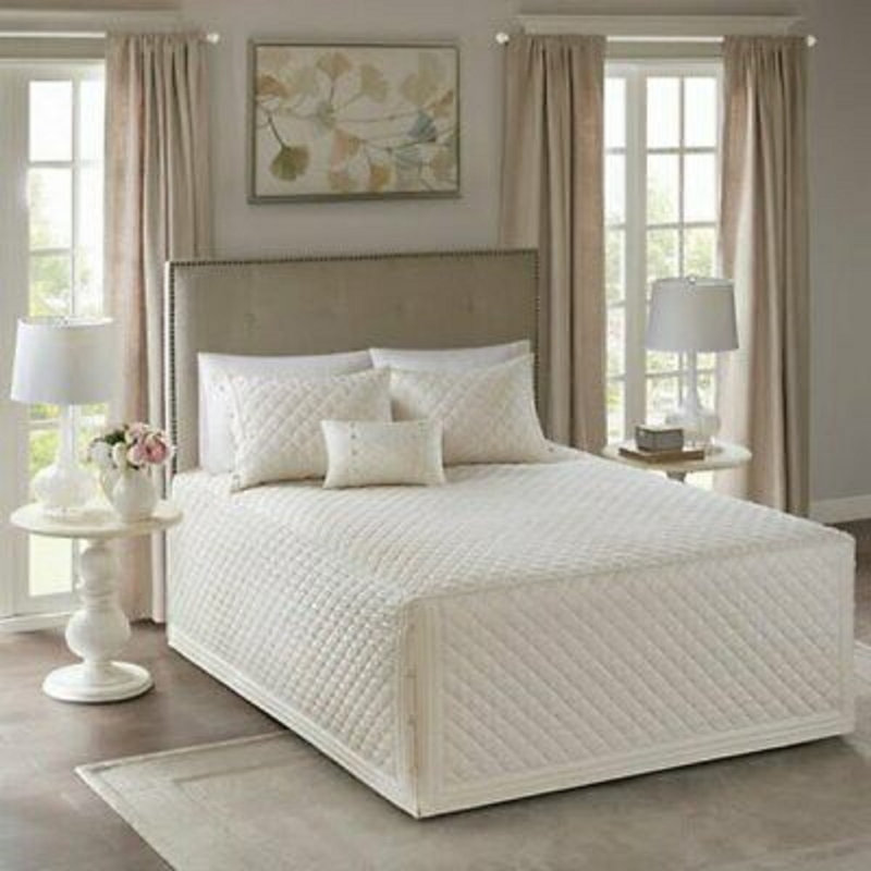 Ensemble de couvre-lit réversible en coton blanc 4 pièces