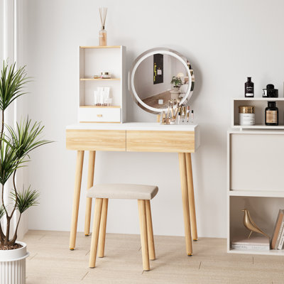 Bove Vanity Table Set with 3 Modes Adjustable Brightness Mirror with Free Stool