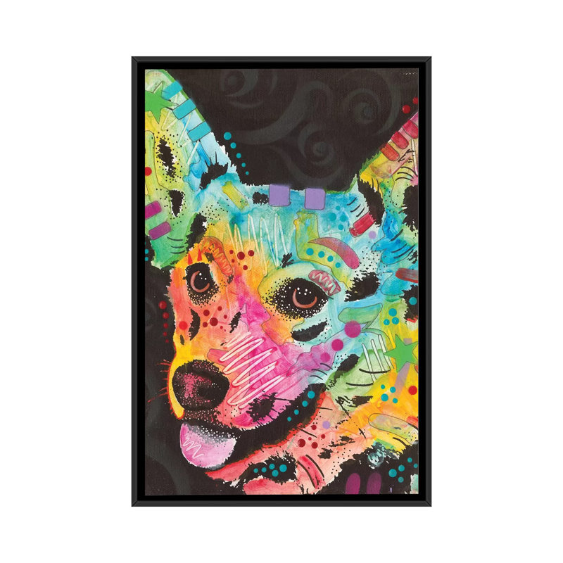 «Corgi I», impression sur toile, H 26 po x l 18 po x P 1,5 po, Toile avec cadre noir, Pas de tapis