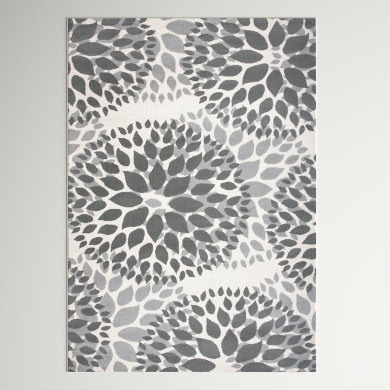 Floral Dark and Light Gray Area Rug, Rectangle 10'x 14'
