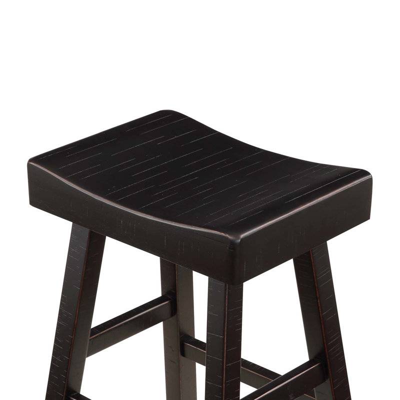 Ensemble de 2 tabourets de bar au design transitionnel, meubles en bois d'hévéa massif à finition noire, Noir, Noir