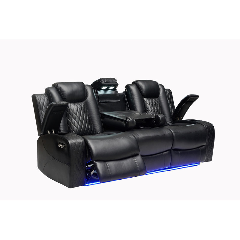 Nahin 84.6'' Faux Leather Power Reclining Sofa, Black