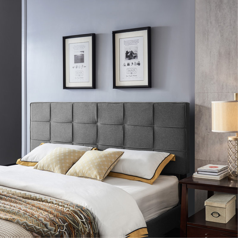 Tête de lit élégante très grand / très grand: coutures gaufrées, bords passepoilés, hauteur réglable de 48,5 à 53 pouces, tête de lit moderne en tissu gris anthracite avec texture et garniture