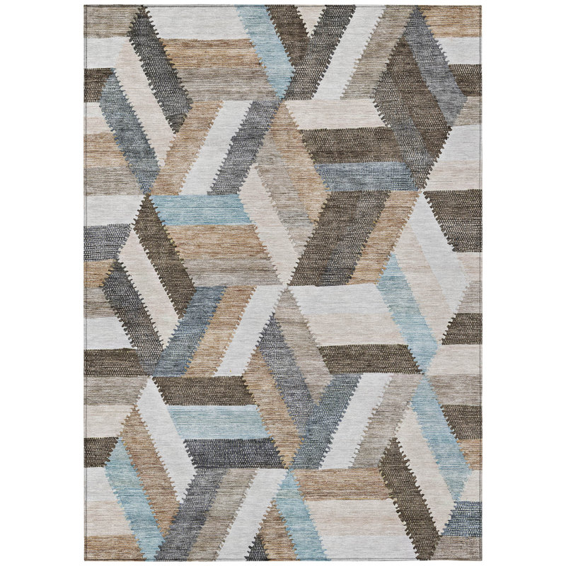 Tapis intérieur lavable à motif géométrique 9 pi x 12 pi brun