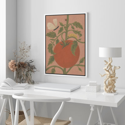 «Rustic Botanical Tomato Study» avec fond terre chaleureuse et détails naturels, reproduction d'art sur toile encadrée dans la chambre principale