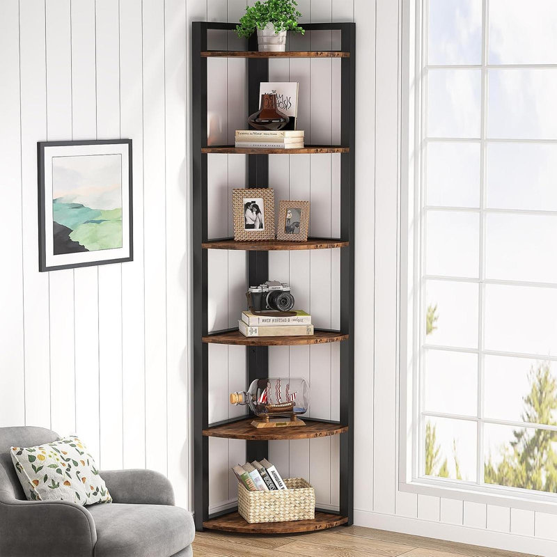 Étagère de coin 70,87 "de hauteur à 6 niveaux brun rustique pour le salon et le bureau, Brun rustique