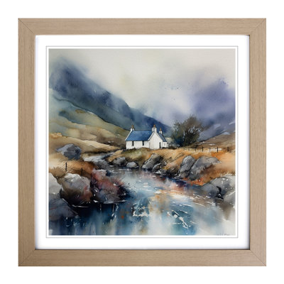 Scotland Watercolour - Single Picture Frame Print on Wood