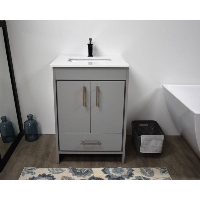 Ensemble de meuble-lavabo simple 24 po Annily, Gris, Brillant