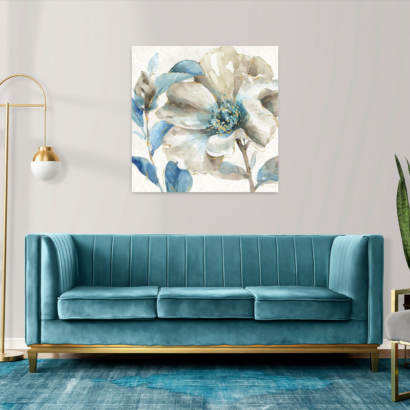 Indigold contemporain iv avec art floral bleu, H 36 po x l 36 po