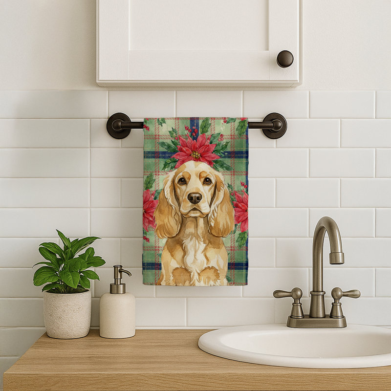 Buff Cocker Spaniel Christmas PoinsettIas Kitchen Towel, Brown Buff Cocker Spaniel