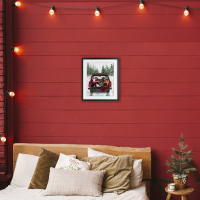 Winter Tailgate with Dog Framed Print Under Glass, design by Jilly Jack Designs