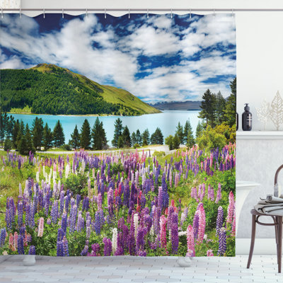 Rideau de douche décoration et crochets de douche florale lake Bleeker