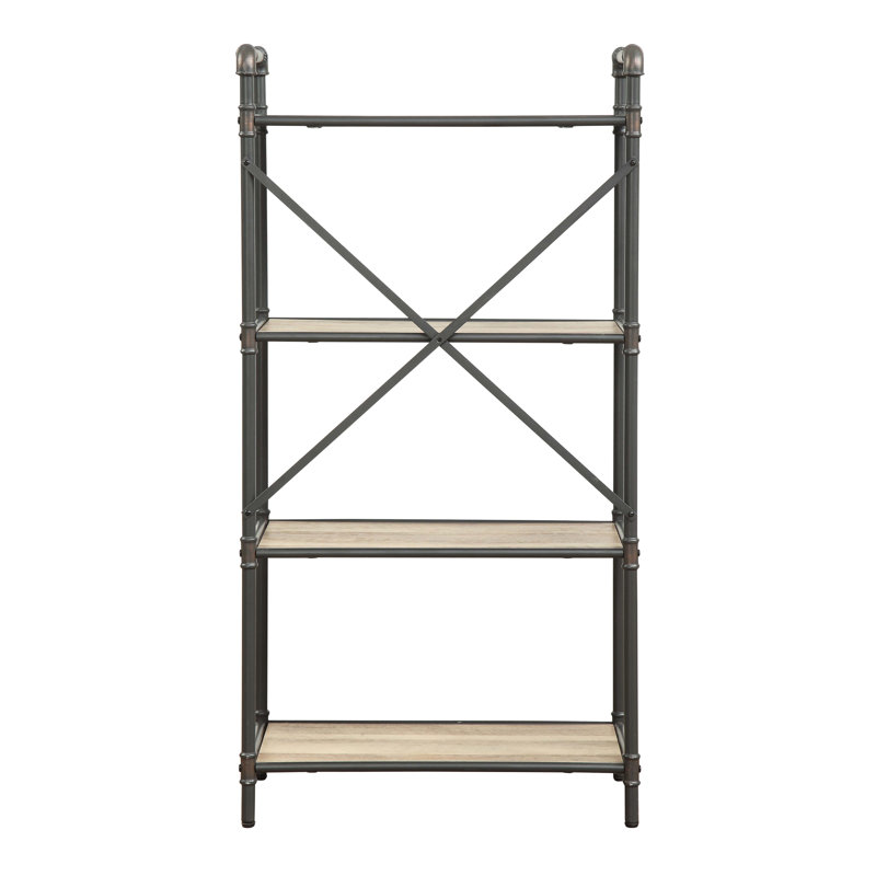 Bibliothèque à 4 tablettes en bois composite et chêne antique et gris sable