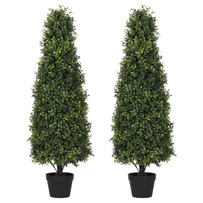 Artificial Topiary Boxwood Tree, Faux Shrub in Black Plastic Pot