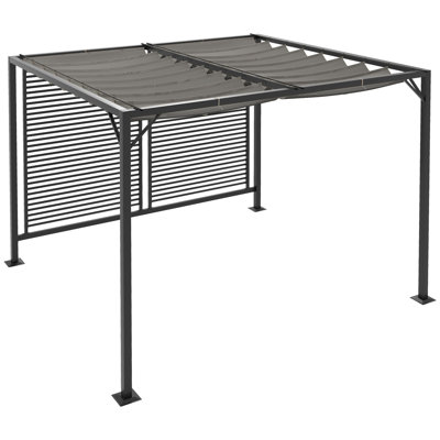 3 X 2.8m Metal Pergola With Retractable Pu Coated 180gsm Polyester Canopy, Drainage Grommet Holes, 16 Ground Stakes Included, Outdoor Garden Patio Gazebo, Grey