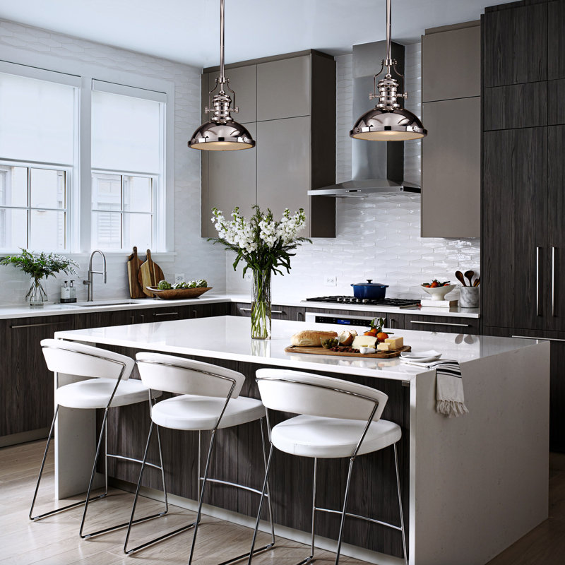 1-Light 13" Modern Industrial Single Dome Pendant Light For Kitchen Island, Polished Nickel, Metal
