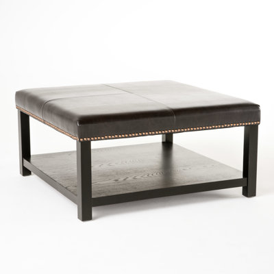 Storage Coffee Table In Brown Coloration, Birch Wood Frame With Cushion, 35.05" Depth X 35.22" Width 18.79" Height Dark Tone, Construction, 35.05in D 35.22in W 18.79in H