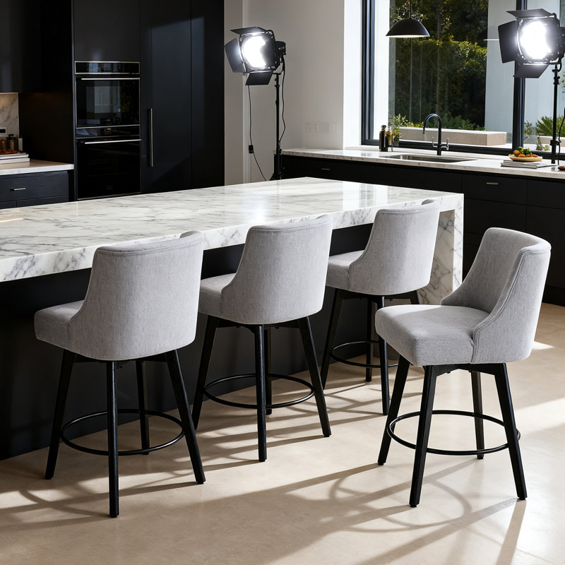 Swivel Counter Stools,26 Inch Bar Stools With Footrest And Back,Upholstered Barstools With Solid Wood Legs,Stable Design For Kitchen, Restaurant, Bar, Cafe