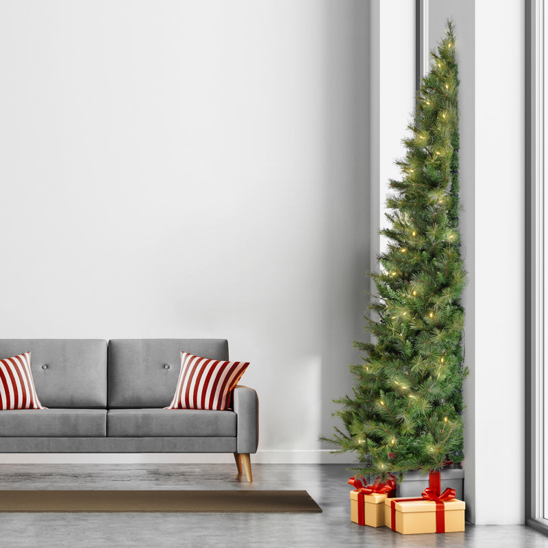 7.5-Foot Green Artificial Half Christmas Tree with Warm White LED Lights