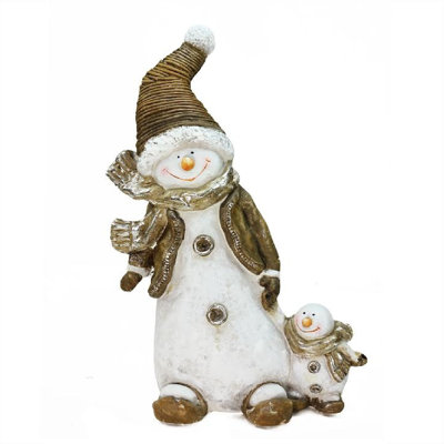 20" Brown and White Snowman with Snow-Baby Christmas Tabletop Figurine