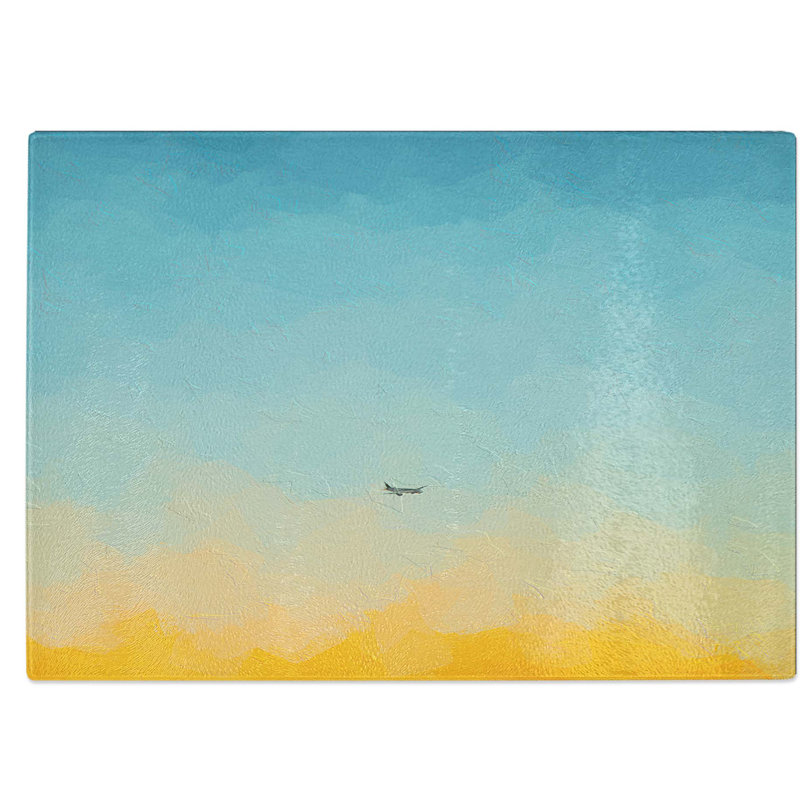 Tempered Glass Airplane at Sunset Chopping Board, 39 cm W x 28.5 cm L