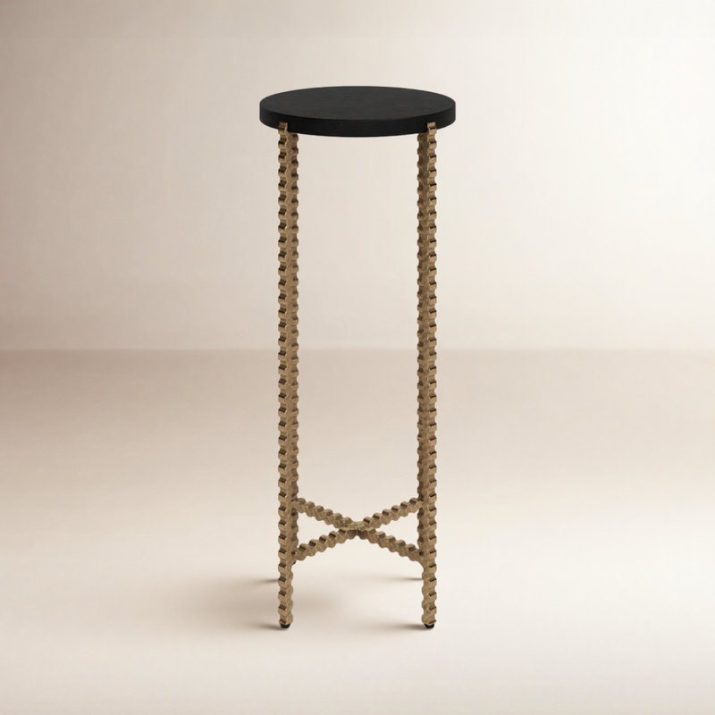 Nigella Granite Cross Legs Side Table, Black Granite/Gold