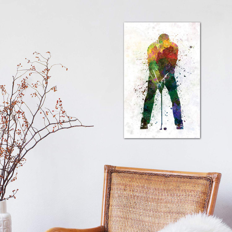 «Golfeur Putting Silhouette» par Paul Rommer - impression d'art graphique, H 18 po x l 12 po x 1,5 po, Toile tendue