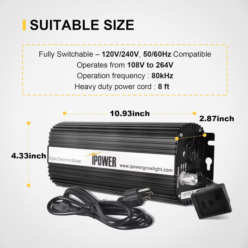 IPower Ballast, ballast d'horticulture électronique à intensité variable numérique pour système de culture hydroponique HPS MH, noir, paquet de 2