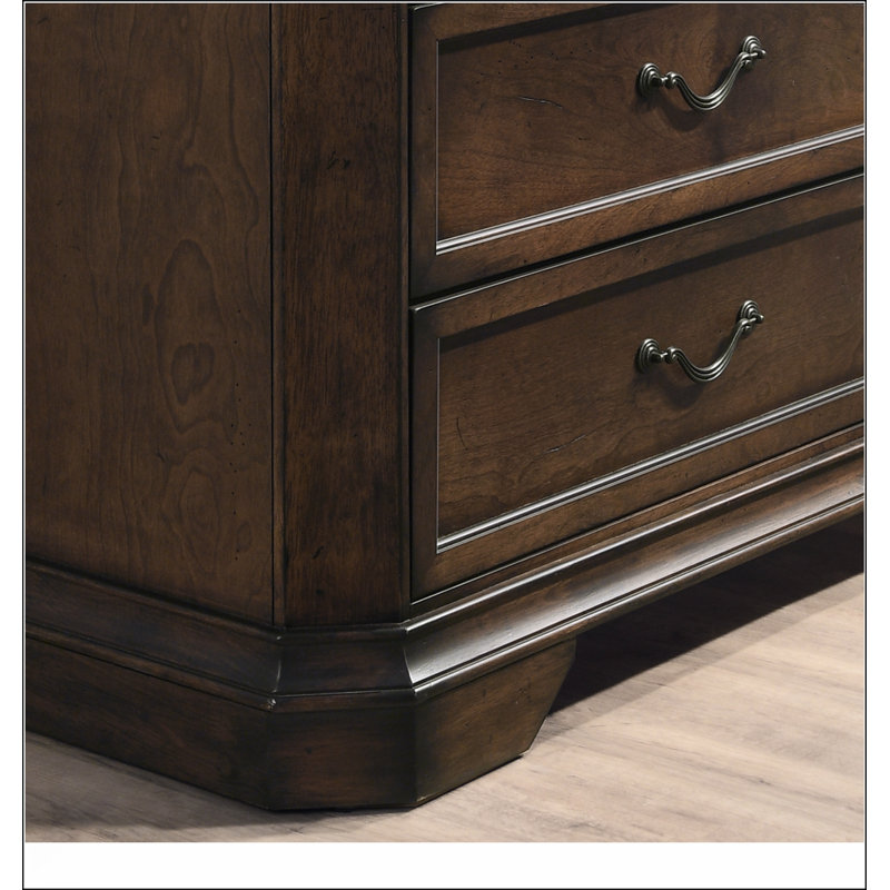 Traditional Wood 3-Drawer Nightstand With Antique Walnut Finish And Durable Construction, Perfect For Classic Bedrooms