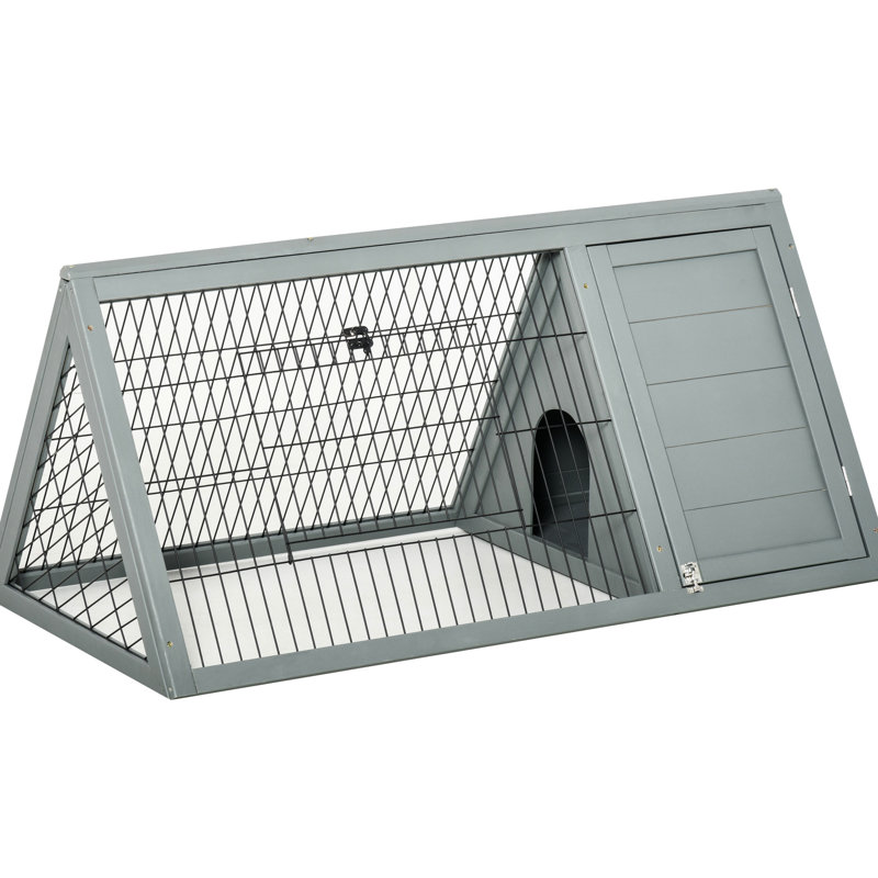 Cage à lapin en bois avec espace de loisirs extérieur et fil de ventilation, gris 46 po x 24 po - Compact pour les petits animaux de compagnie